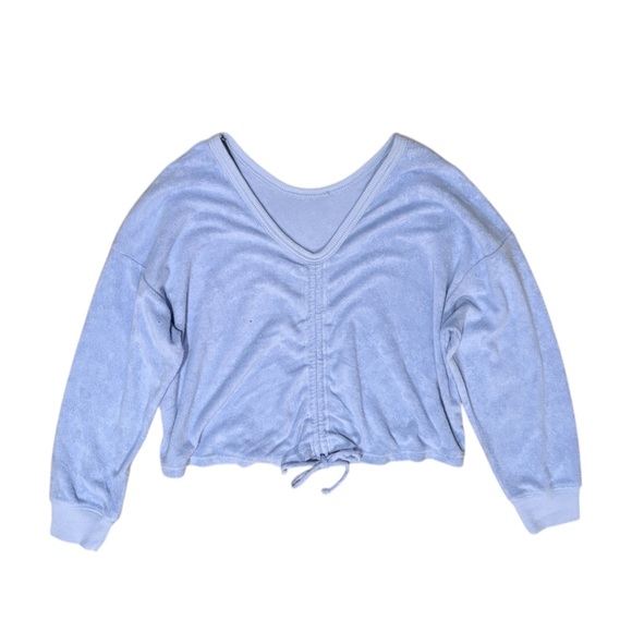 Aerie Towel Terry Cinch Ruched Cropped Pullover Sweatshirt - Picture 3 of 5